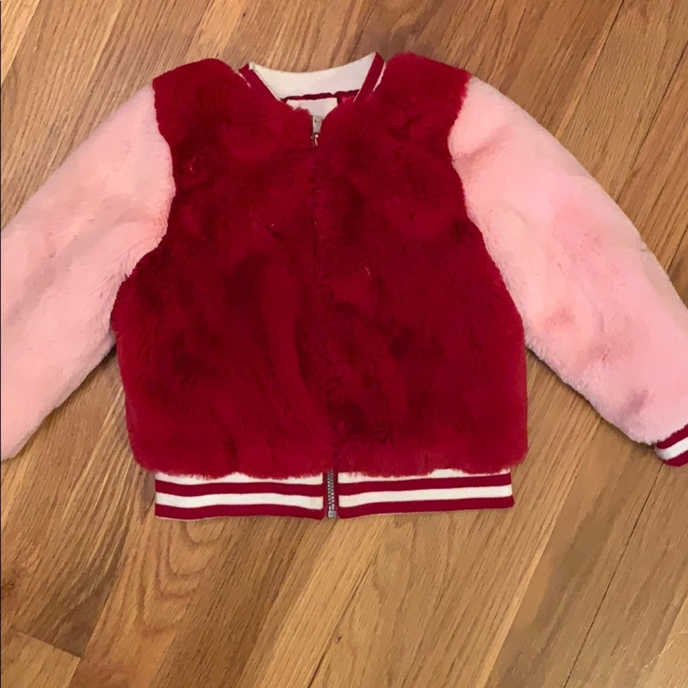 cutest pink and red fur jacket